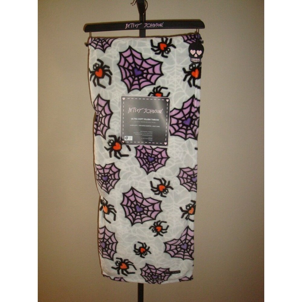 Betsey Johnson 50x70" Ultra Soft Plush Throw Blanket Multi-color Webs/Spiders